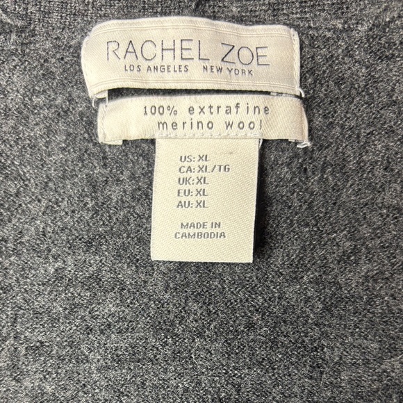 Rachel Zoe Cardigan 100% Merino Wool Open Long Charcoal Gray Size XS - Picture 8 of 8